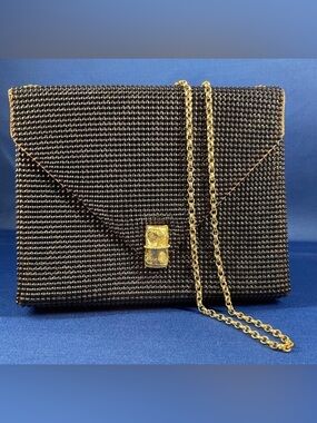 Mesh Purse Black VTG Goldtone Shoulder Chain Great 4 Church/ Clubs. Black